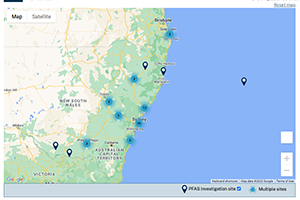 Map showing potential PFAS contaminated sites in NSW