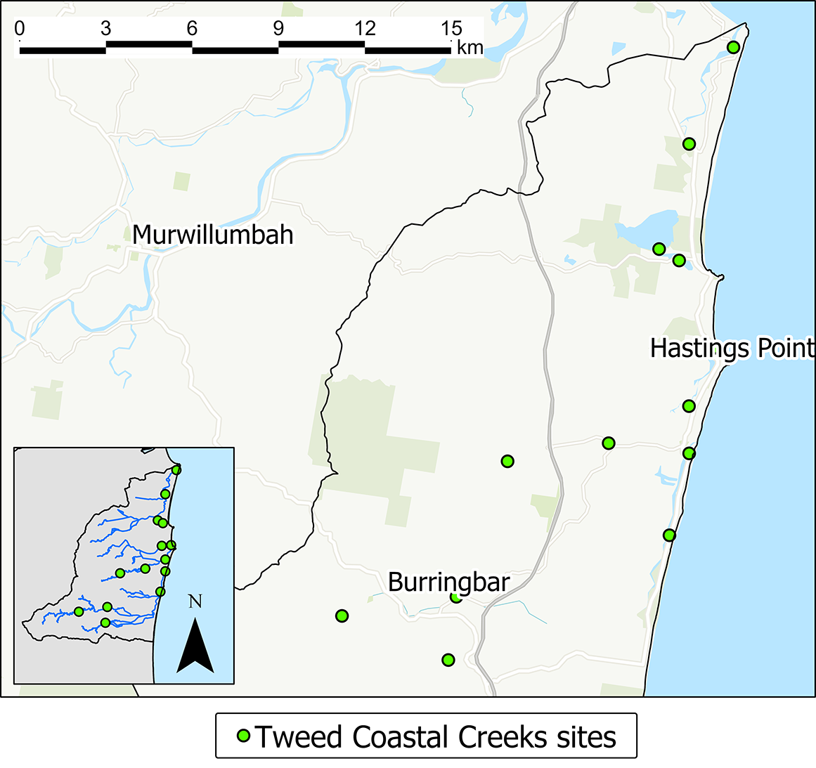 Map: Tweed Coastal Creeks water monitoring sites