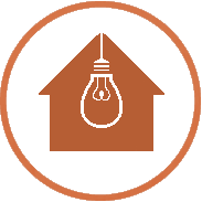 Energy savings icon: lightbulb inside home