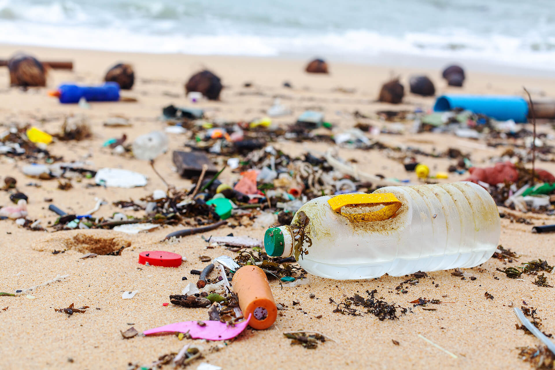 Plastic litter on beach