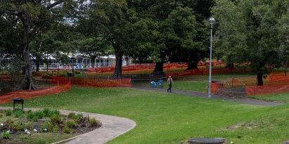 Victoria Park with sections cordoned off during the asbestos in mulch investigation