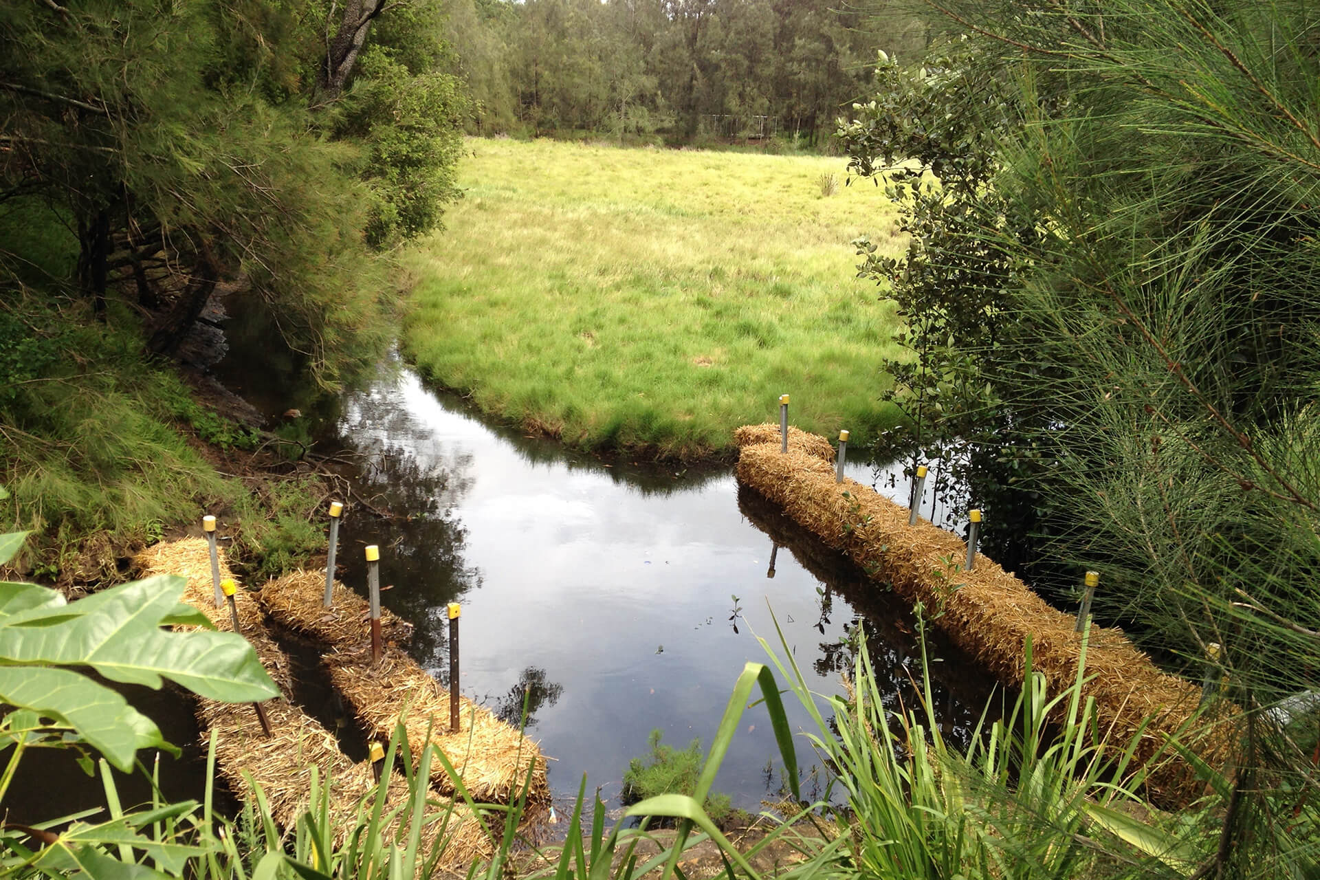 Hay bales used to temporarily prevent contaminated sediment and water migrating off-site