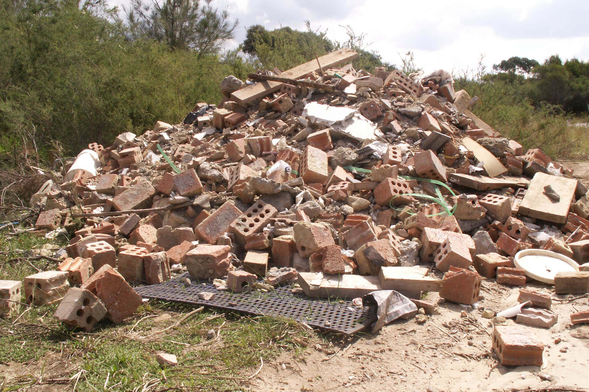 Illegally dumped construction waste