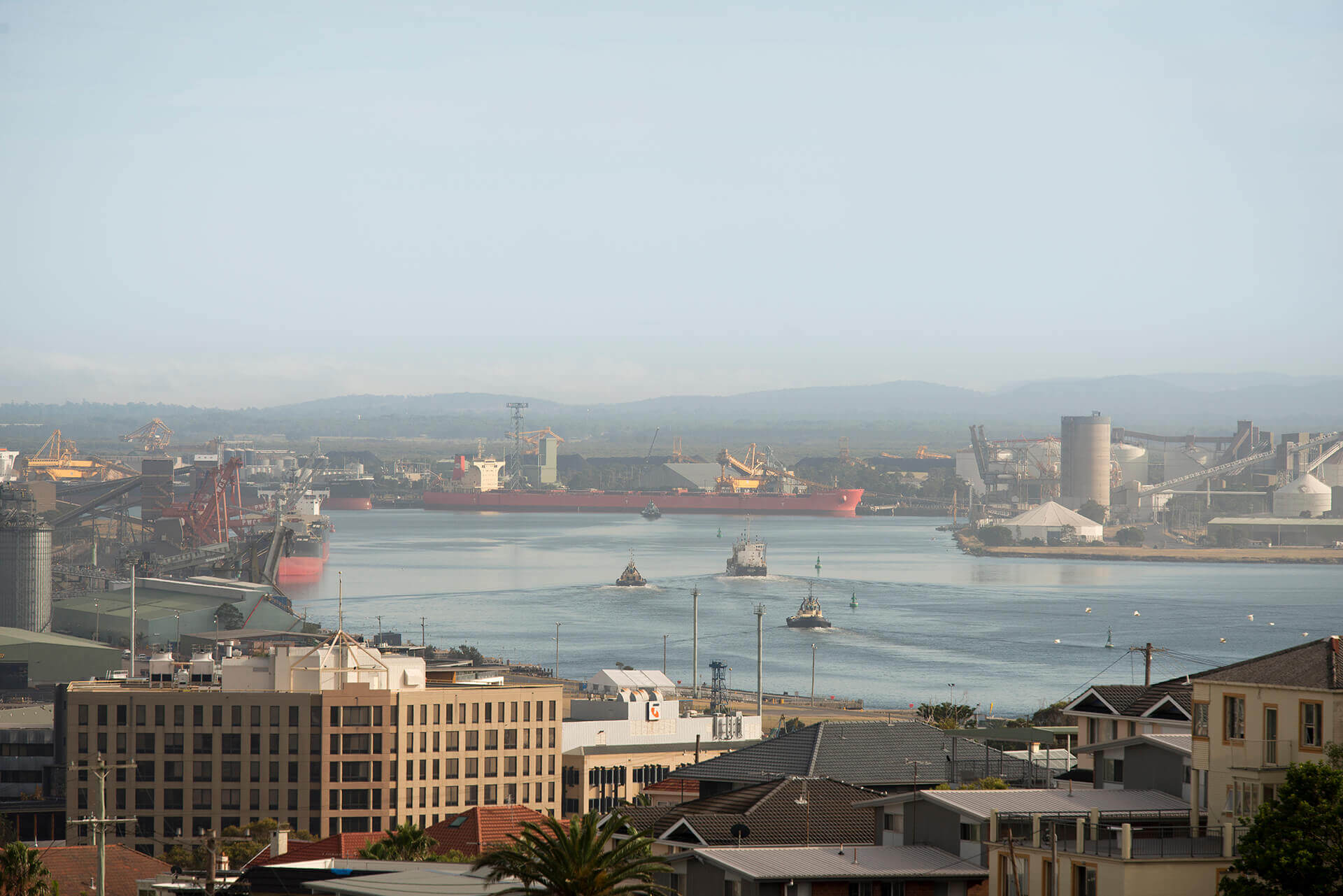 View over Newcastle city and port