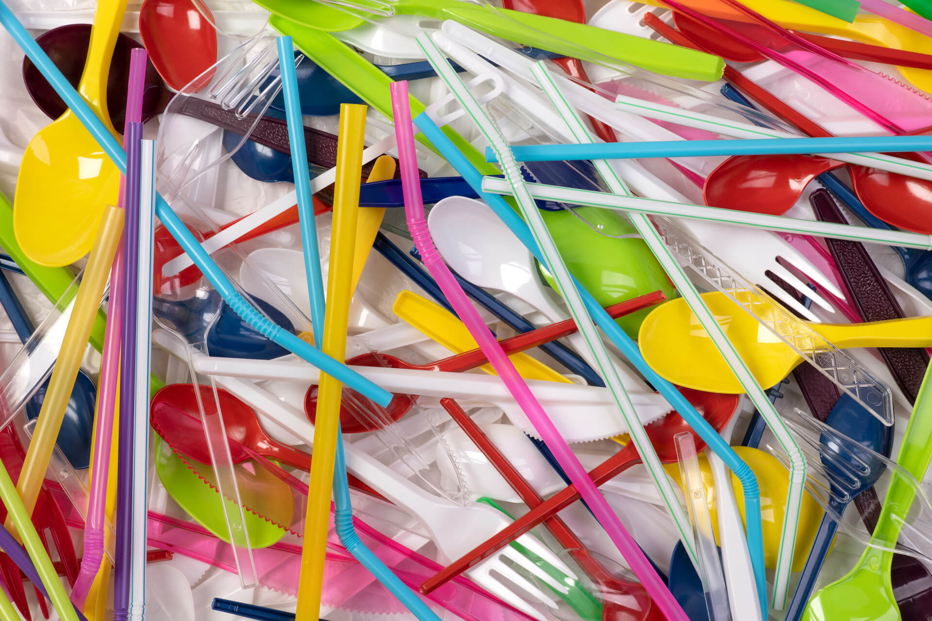 Assortment of single-use plastic cutlery