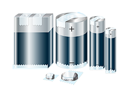 graphic of different batteries with taped terminals