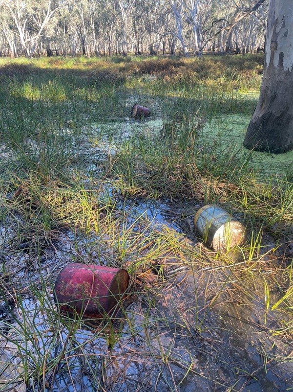 44 gallon drums in flood waters, Central West NSW