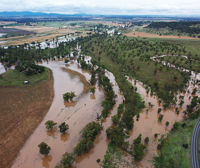 Aerial view of Macquarie River and surrounds near Coffs Harbour