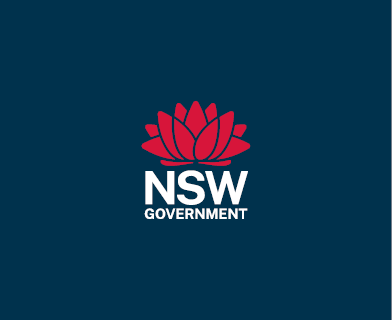 NSW Gov logo on blue background