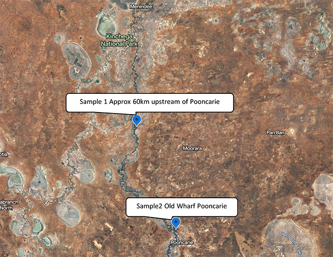 Menindee fish kill water sampling sites, Pooncarie 30 March 2023