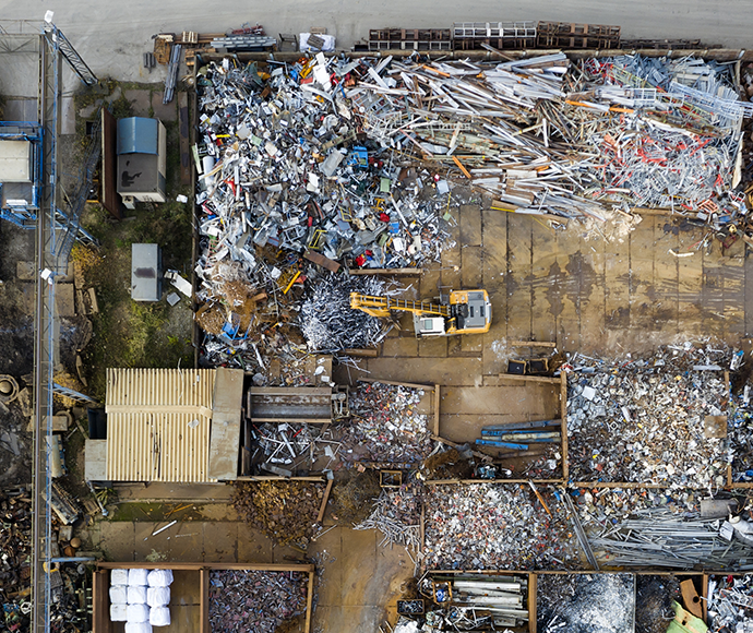 aerial view of a storage yard for recycled materials